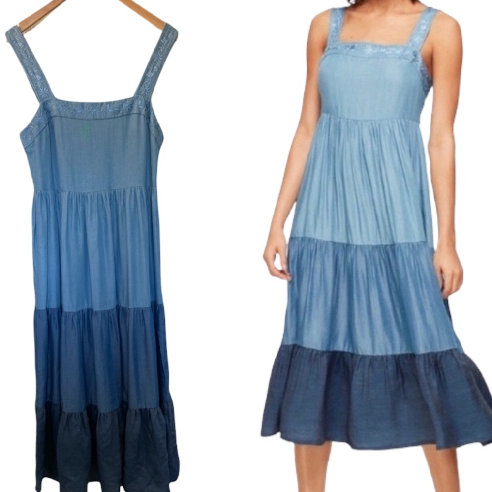 Blue Tiered Midi Dress